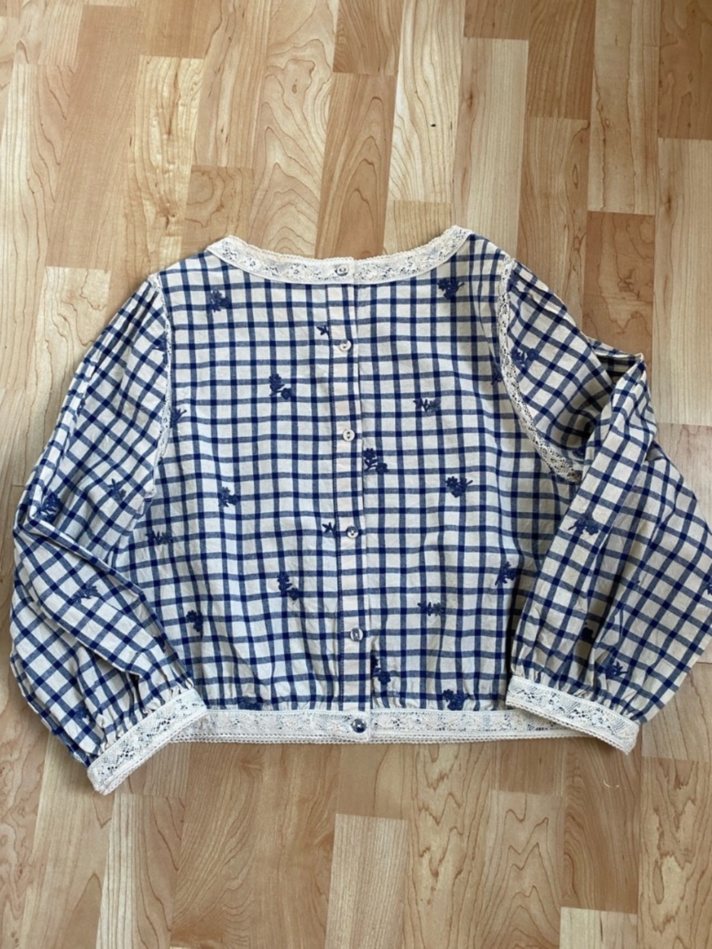 Sezane Thalyna Checked Lace-Trim Blouse - Picture 10 of 11